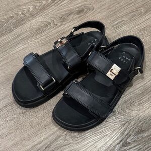 A New Day Black Sandals with Gold Accents